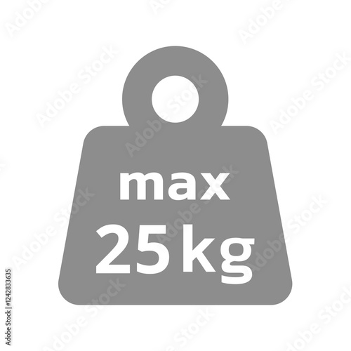 25 kilos weight vector icon. Twenty five kg load capacity label. photo