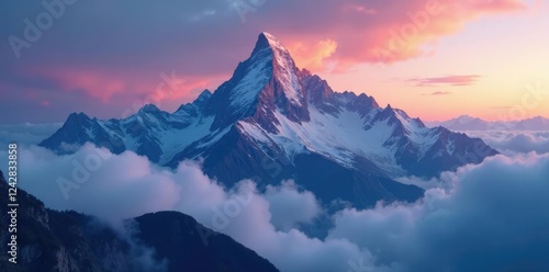 Misty clouds surround majestic mountain peak at twilight, cloud, Mont Blanc