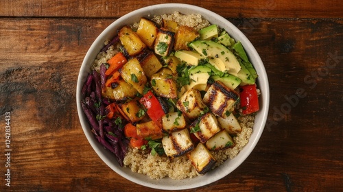 Delicious Quinoa Bowl with Roasted Vegetables and Avocado photo