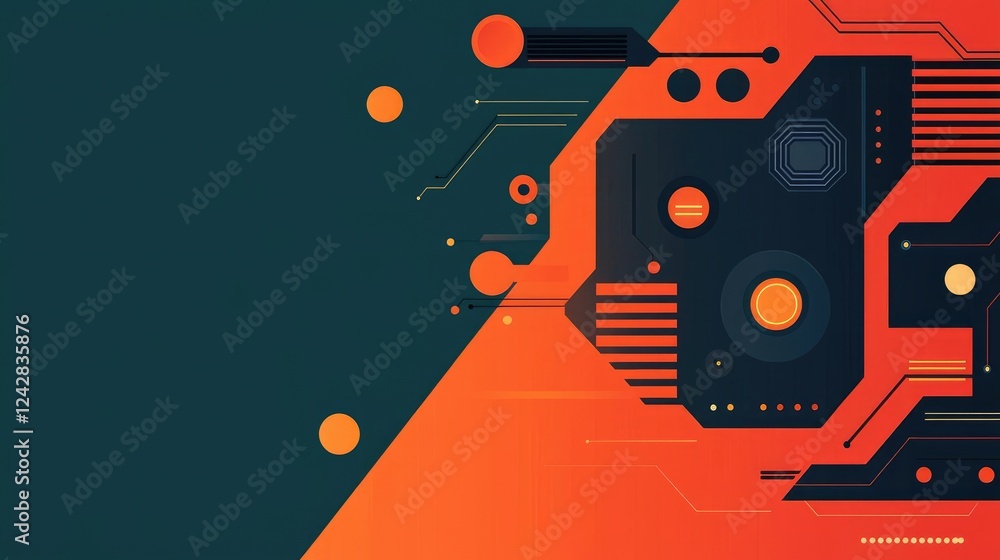 Obraz premium Digital transformation cybersecurity concept. AI-driven cybersecurity systems, futuristic interface, flat design illustration