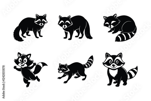 Raccoon silhouette vector Bundle 