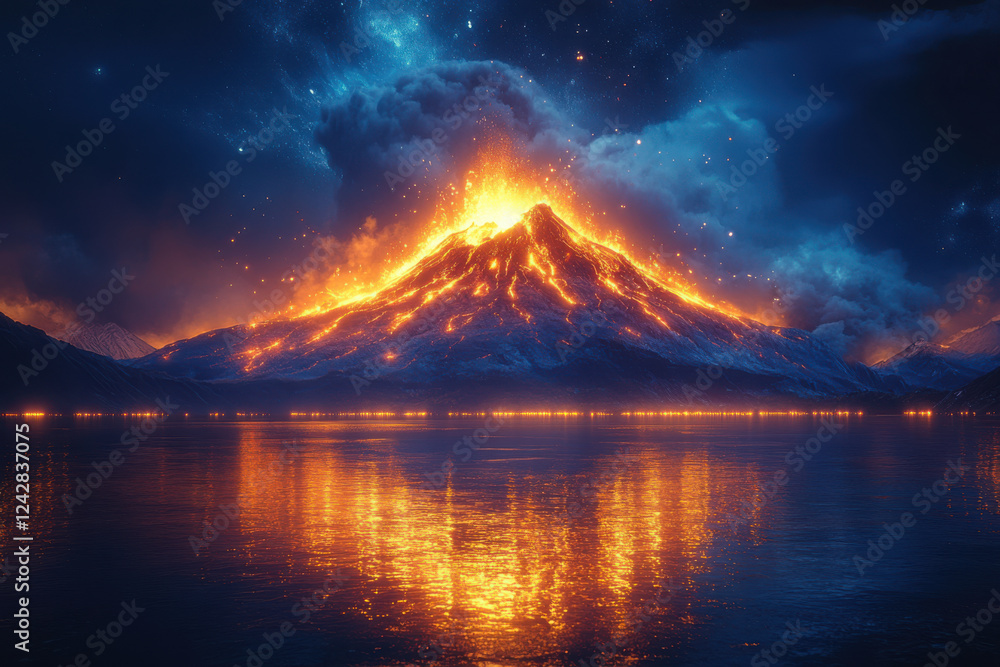 Aerial View of a Devastating Volcano Eruption