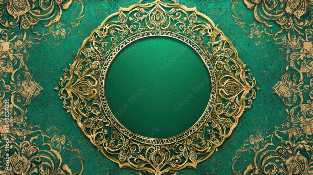 Ornate Gold Frame on Emerald Green Background Ornate Gold Frame on Emerald Green Background