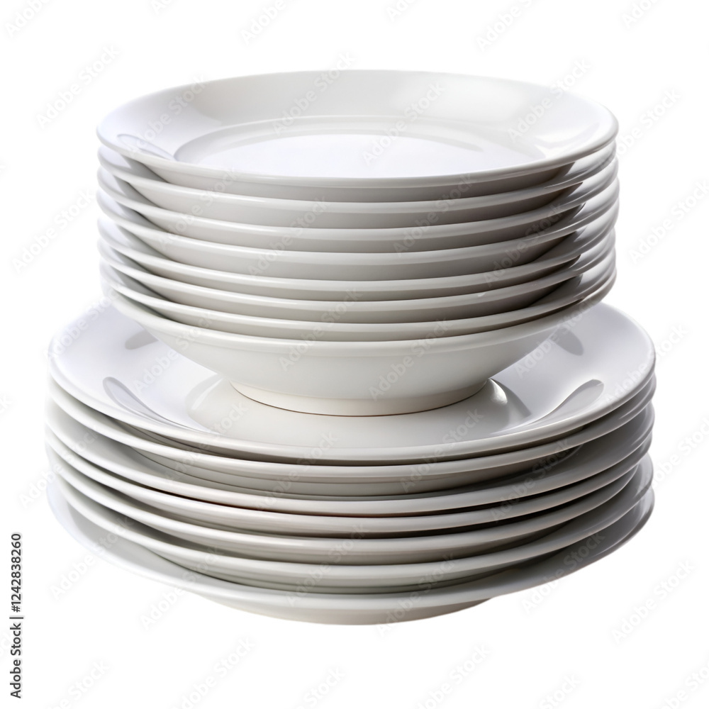 Obraz premium Stack of white plate isolated on transparent background