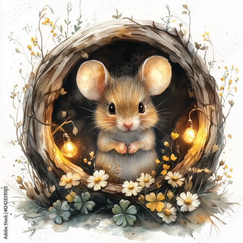 Adorable Mouse Nest Clipart – Cute Cozy Rodent Illustration Vector