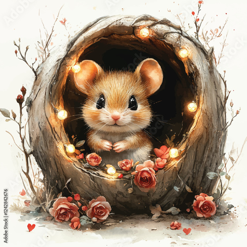 Adorable Mouse Nest Clipart – Cute Cozy Rodent Illustration Vector