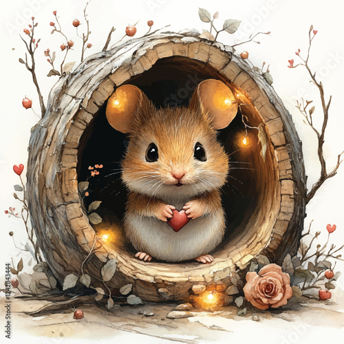 Adorable Mouse Nest Clipart – Cute Cozy Rodent Illustration Vector