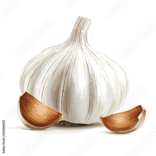 Fresh whole garlic clove vegetable and garlic cloves vector illustration isolated on white background