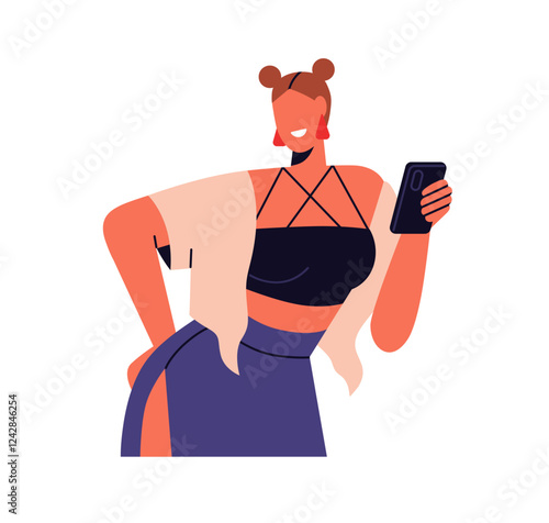 Young woman posing with smartphone. Happy sexy girl with mobile phone in hand...