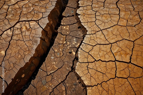 Textured surface of dry cracked peeling mud; Hanksville, Utah, United States of America Generative AI photo