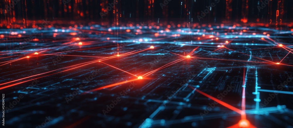 Fototapeta premium Digital network data flow, glowing lines, abstract background, tech concept