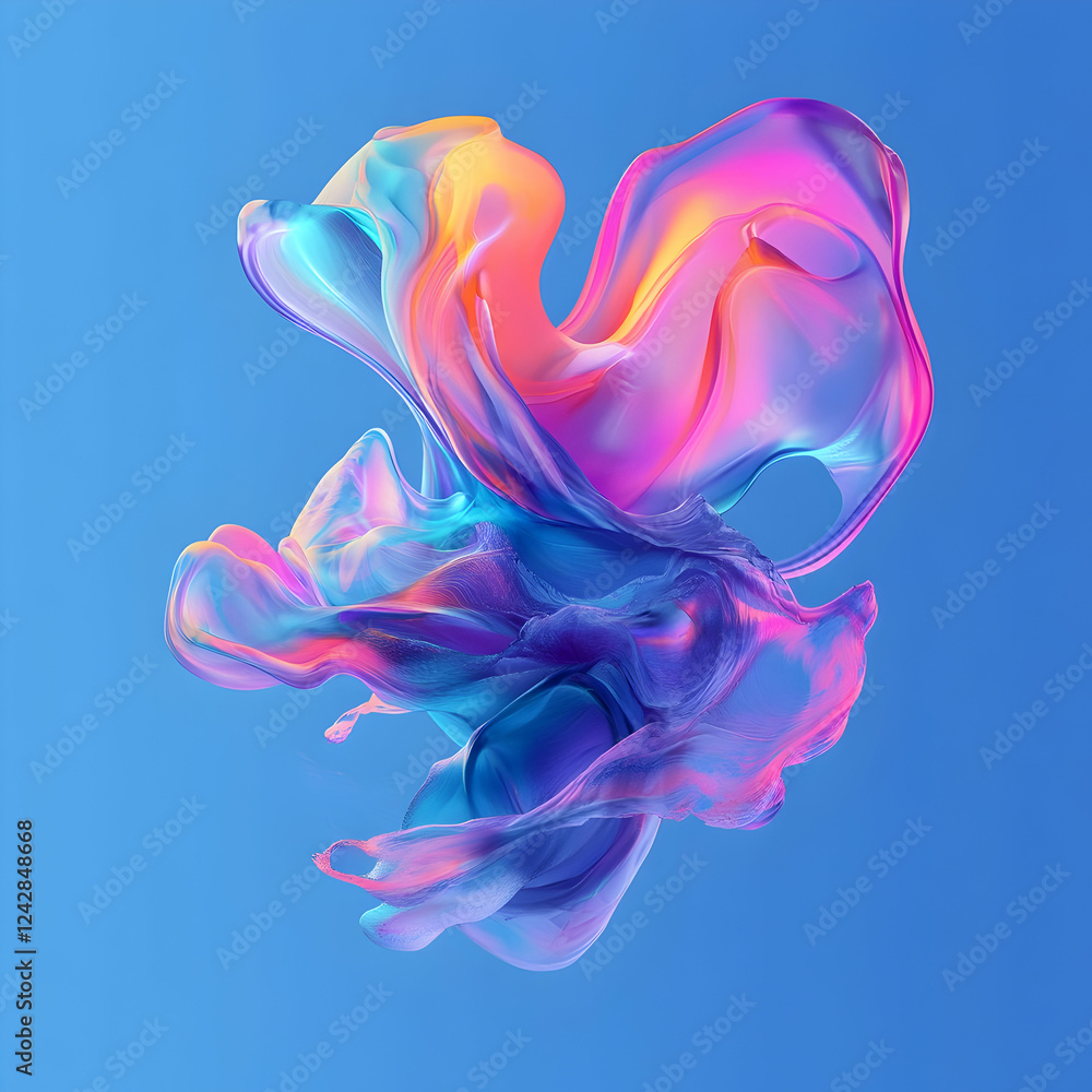 Obraz premium Vibrant abstract fluid shapes in a dynamic swirl of colors against a bright blue background