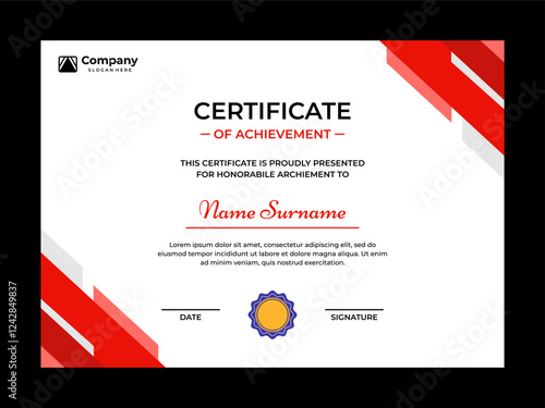 Elegant red color certificate vector design template