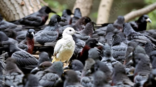 One White Bird Among Many Black Birds