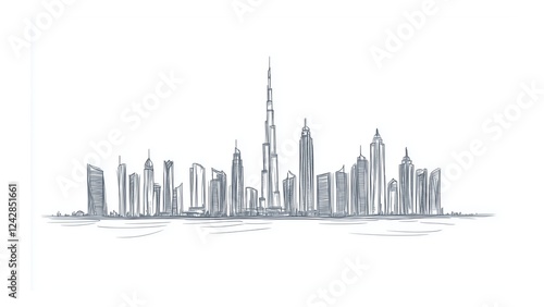 Cityscape, Dubai skyline vector line art/ illustration.