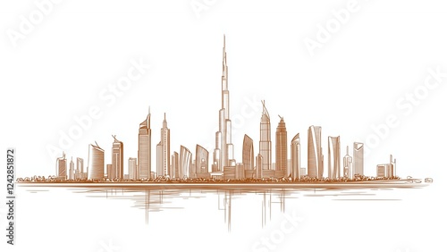 Cityscape, Dubai skyline vector line art/ illustration.