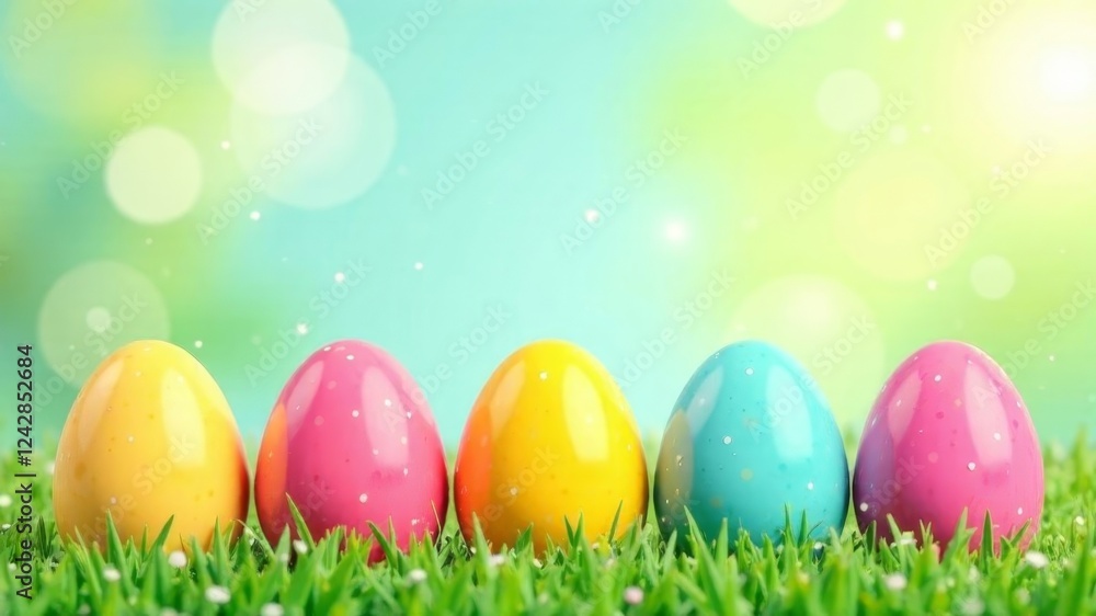 colored eggs stand in a row on the grass colored eggs stand in a row on the grass