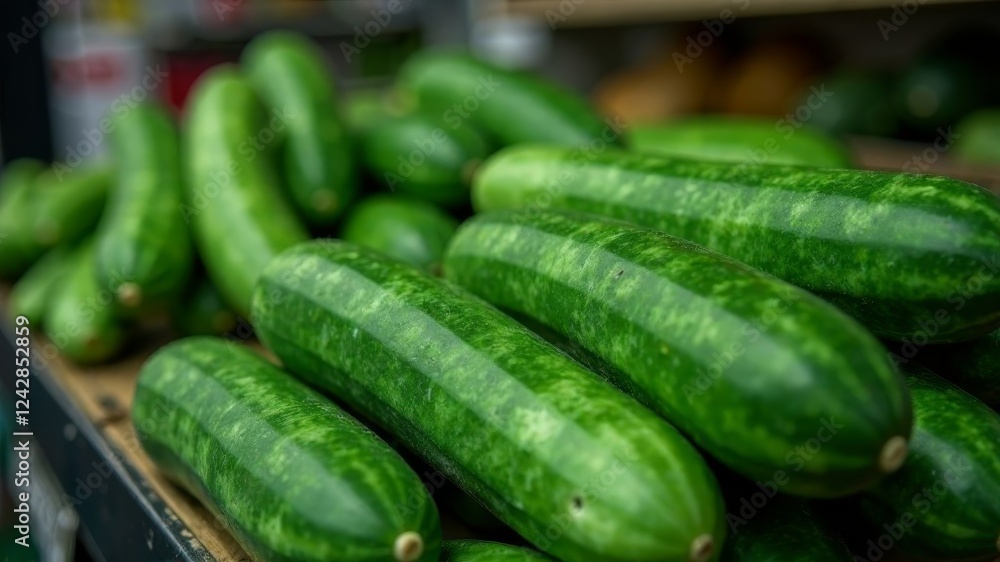 There are many cucumbers on the counter in the store There are many cucumbers on the counter in the store