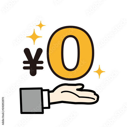 キラキラの0円を手に持つイラスト