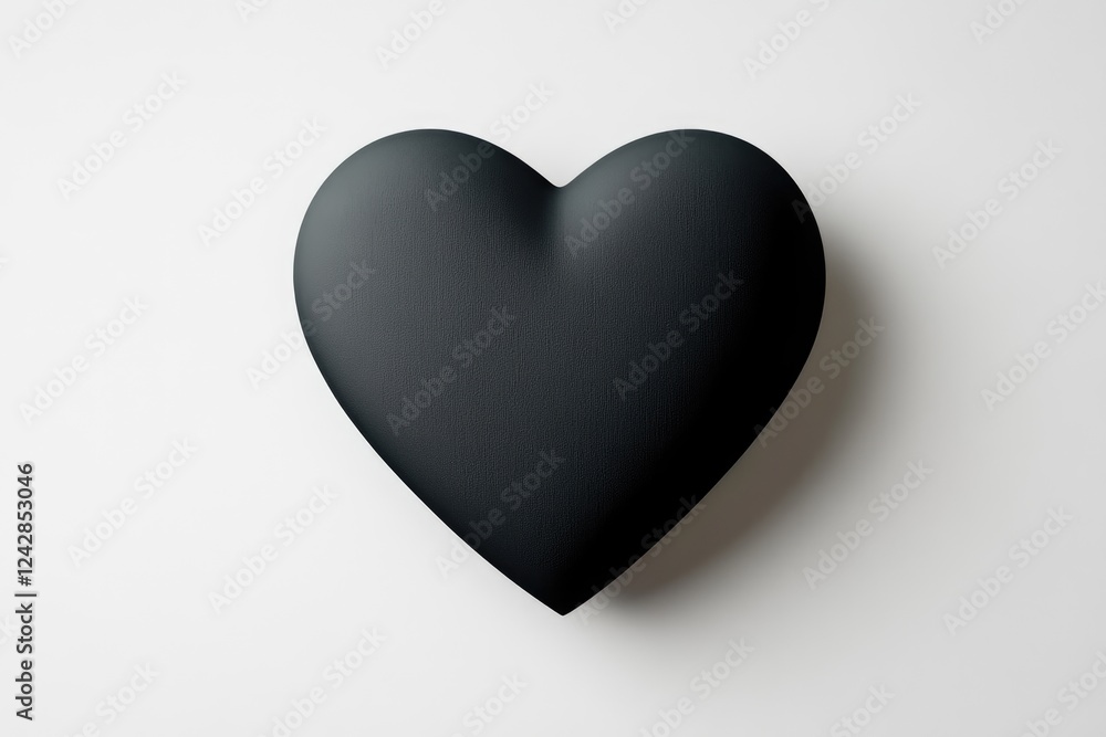 A single black heart sits on a white background A single black heart sits on a white background