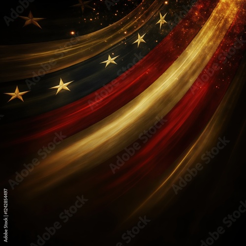 Flowing american flag with stars and stripes in a dramatic lighting
