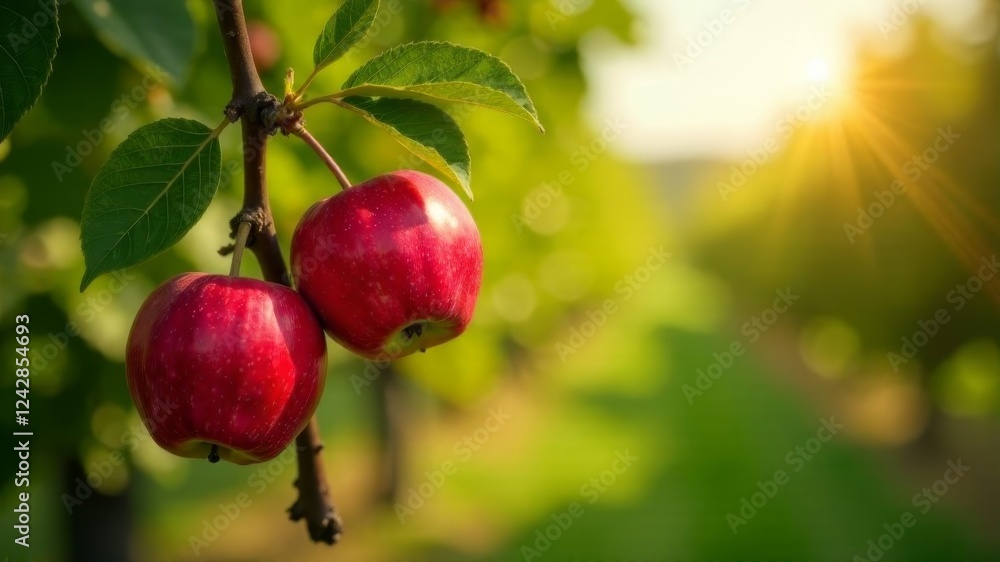 apples are hanging on a tree branch in the garden apples are hanging on a tree branch in the garden