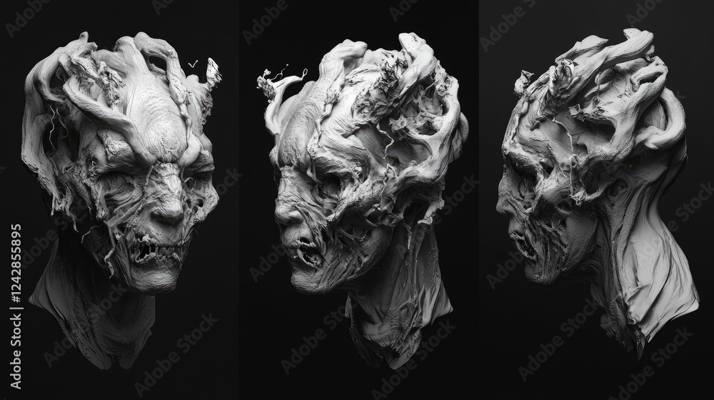 Three Twisted Woodlike Creature Sculptures Three Twisted Woodlike Creature Sculptures