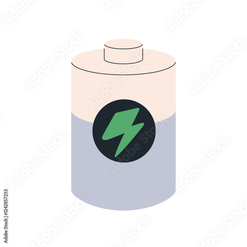Eco rechargeable battery icon. Green energy, renewable electric power, electricity concept. Accumulator, indicating charge level. Flat graphic vector illustration isolated on white background
