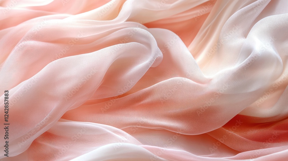 Fototapeta premium Delicate Peach and White Silk Fabric Draped Softly