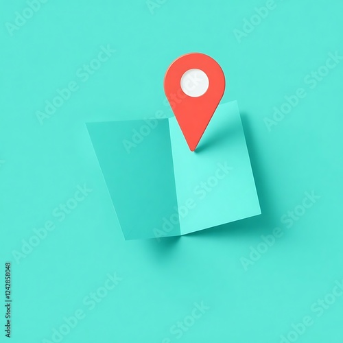 Free Download Red Location Pin on Turquoise Map Paper Background - GFXLoad