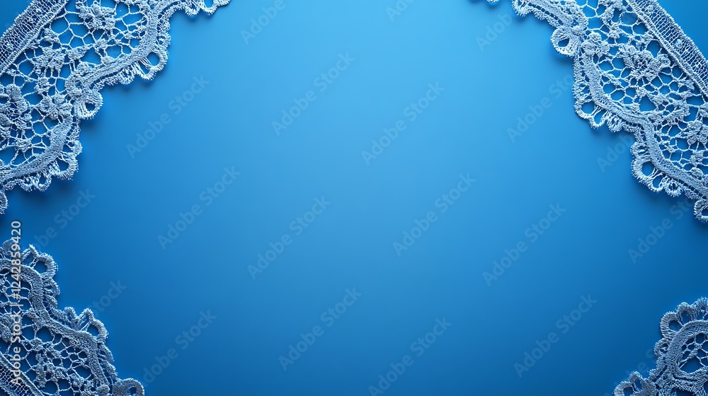 Fototapeta premium White lace border, blue background, invitation