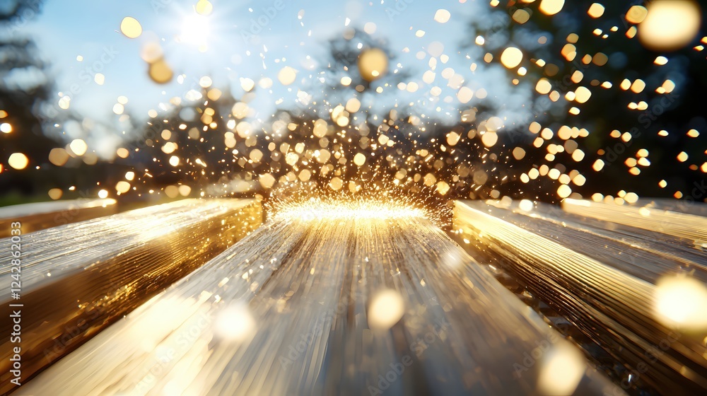 Golden Sparks Exploding Across Shiny Metal Surface Bright Background Golden Sparks Exploding Across Shiny Metal Surface Bright Background
