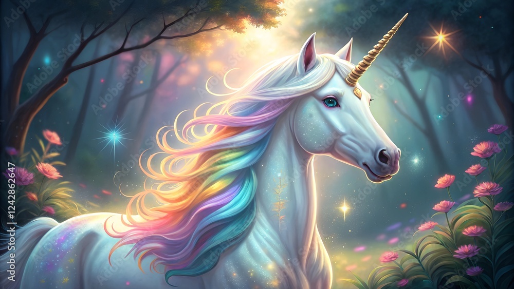 Fototapeta premium Magical Unicorn in a Vibrant Meadow