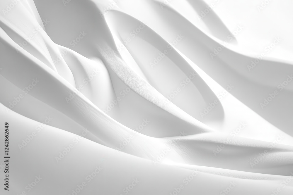 Fototapeta premium a pristine snowdrift sculpted by wind, creating ethereal curves and shadows against a pure white background, crystalline texture with delicate highlights