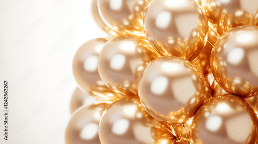 large bouquet of light chrome gold colored balloons creates festive and elegant atmosphere, perfect for celebrations and special occasions. shiny surface reflects light beautifully large bouquet of light chrome gold colored balloons creates festive and elegant atmosphere, perfect for celebrations and special occasions. shiny surface reflects light beautifully