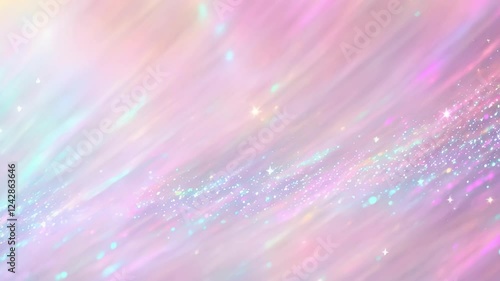 Fairytale Princess Unicorn Background: 4K Seamless Looping Sparkling Glitter Animation. Magical Pastel Colors, Iridescent Shimmer, Dreamlike Video Footage for Fantasy Projects.

