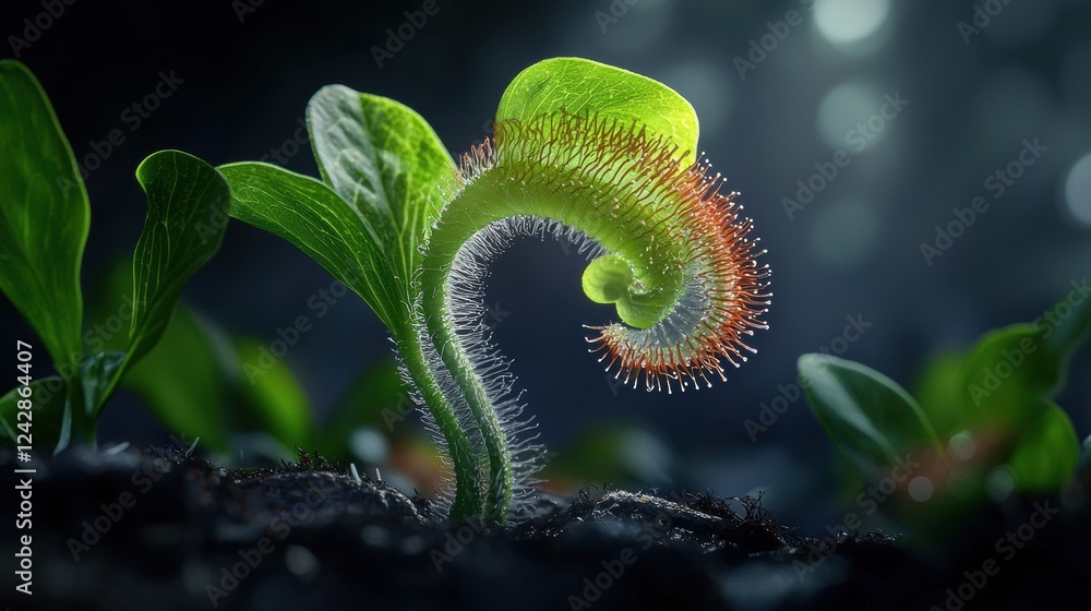 Fototapeta premium Exploring the Beauty of Exotic Carnivorous Plants with Red and White Blooms in Macro Photography