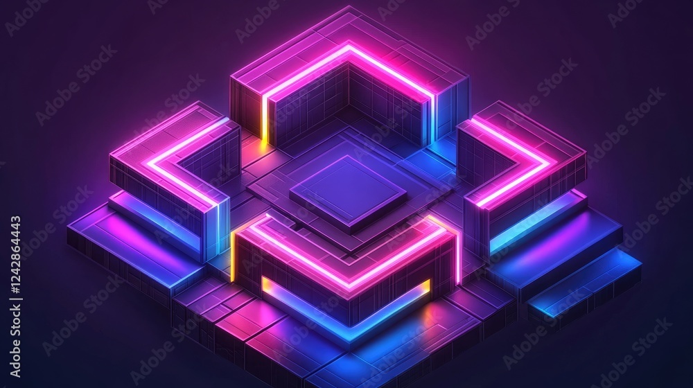 Abstract Neon Geometric Structure with Glowing Lines Abstract Neon Geometric Structure with Glowing Lines