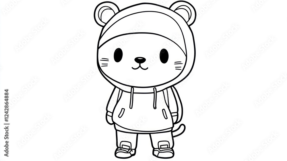 Cute tiger cub in hoodie, backpack, ready for adventure Cute tiger cub in hoodie, backpack, ready for adventure