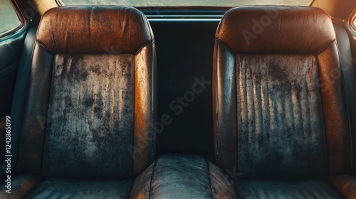 Aged Leather Car Seats Back Interior View photo