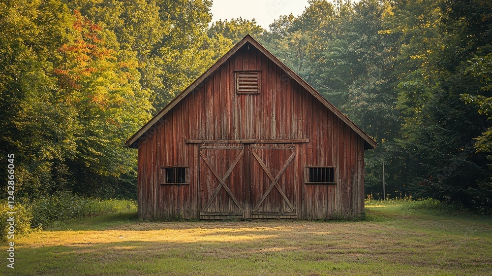 Rustic barn surrounded by lush forest nature photography peaceful environment rural landscape Rustic barn surrounded by lush forest nature photography peaceful environment rural landscape