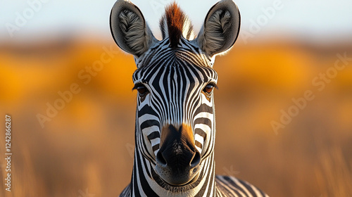 Striped Zebra Portrait African Wildlife Animal Closeup Nature Photography Golden Background Fauna   