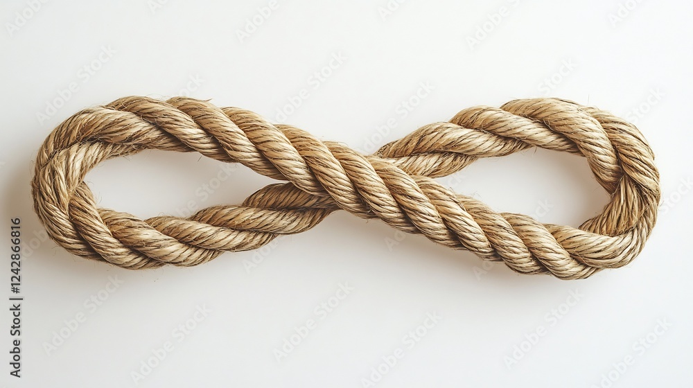 Beige rope elegantly forms infinity symbol against bright background. AI Generated Beige rope elegantly forms infinity symbol against bright background. AI Generated