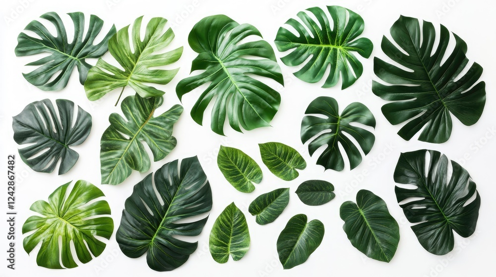 Green Tropical Leaves Arranged on White Background Green Tropical Leaves Arranged on White Background