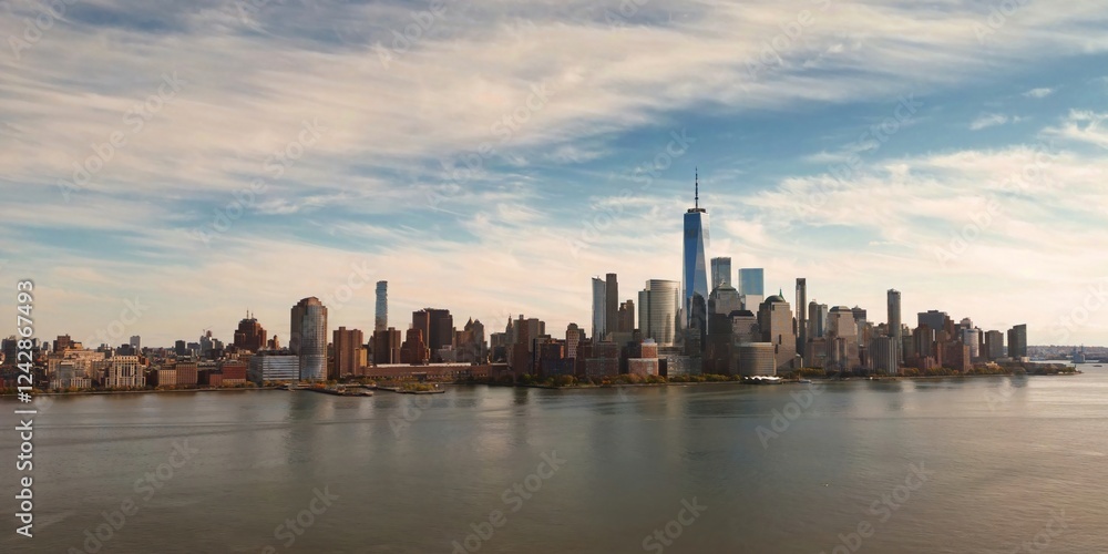 Fototapeta premium New York City skyline. Manhattan Skyscrapers in NYC, panorama from drone.