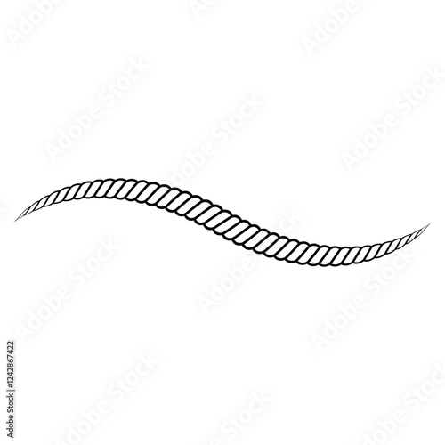 Line drawing wavy maritime rope, nautical length winding sea rope