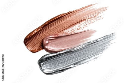 Exquisite Metallic Paint Strokes on White Background, Capturing the Modern Aesthetic of Mesmerizing Copper, Rose Gold, and Silver Shades for Creative Projects