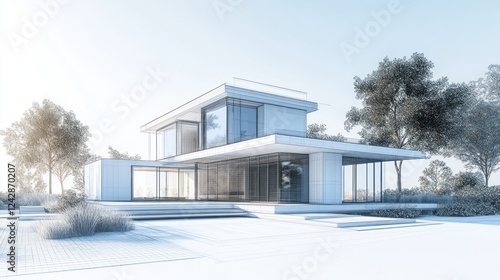 Wallpaper Mural Modern Architectural Design: Luxurious House Blueprint in Serene Landscape Torontodigital.ca