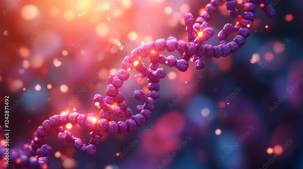 Abstract DNA Helix Structure Medical Science Genetic Purple Background 3d art cell double strand Abstract DNA Helix Structure Medical Science Genetic Purple Background 3d art cell double strand