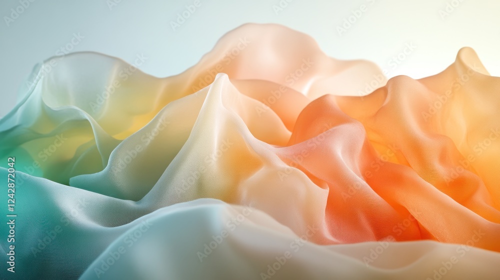 Fototapeta premium Pastel silk fabric waves, studio shot, gradient background, textile design